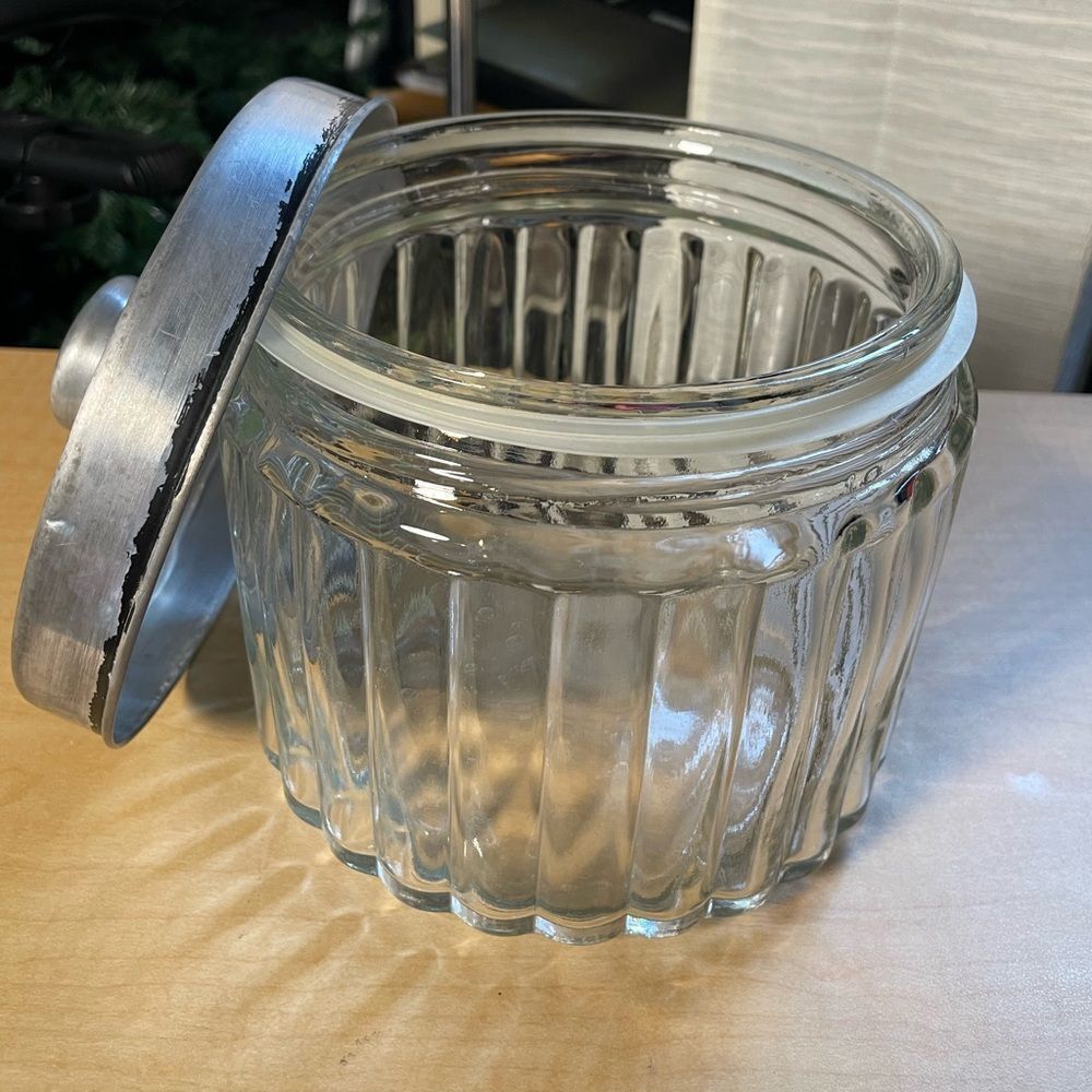 Ribbed Glass Jar with Rustic Metal Lid - Clear & Silver